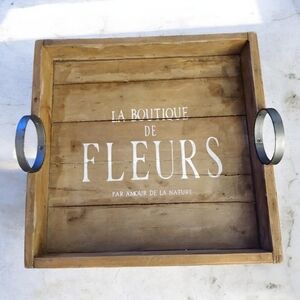 Wooden Tray With Metal Handles